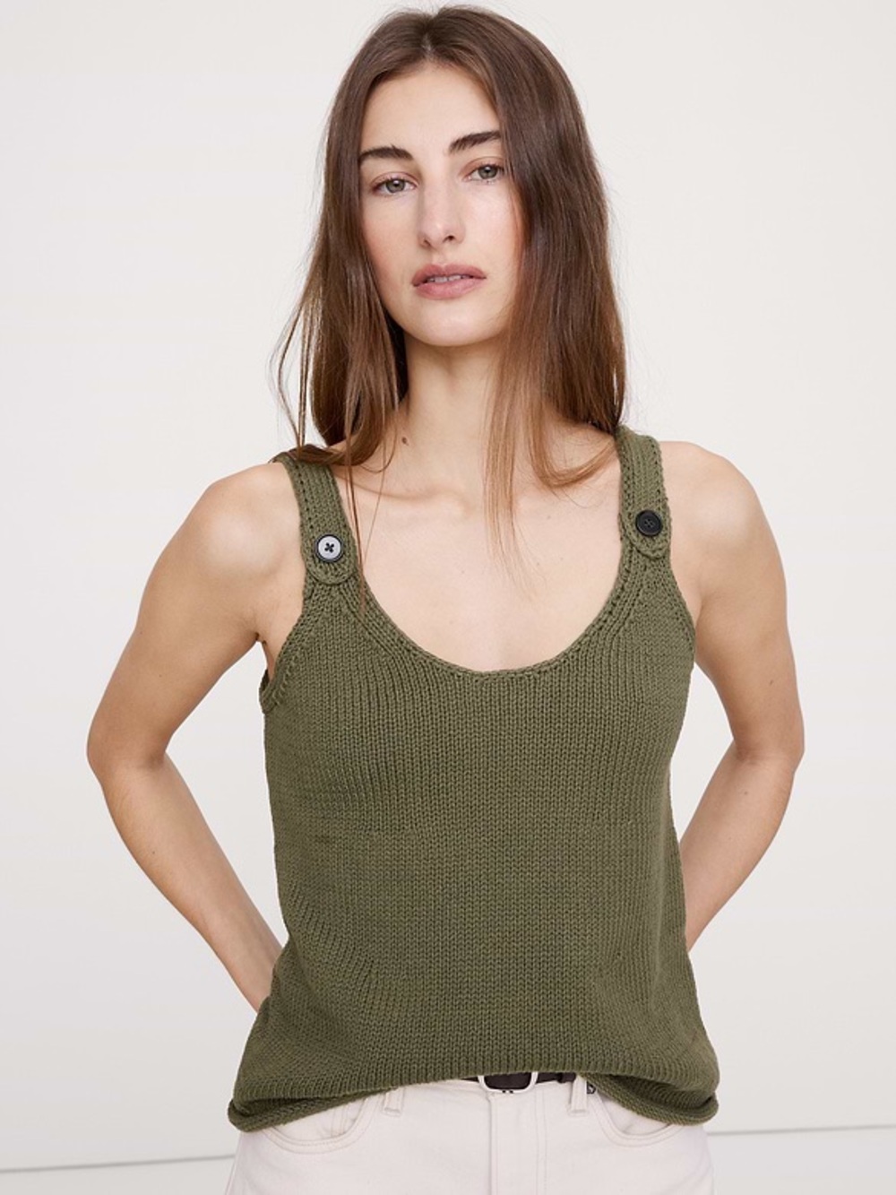 NWT Banana Republic Olive Green Cotton Scoop Neck Tank